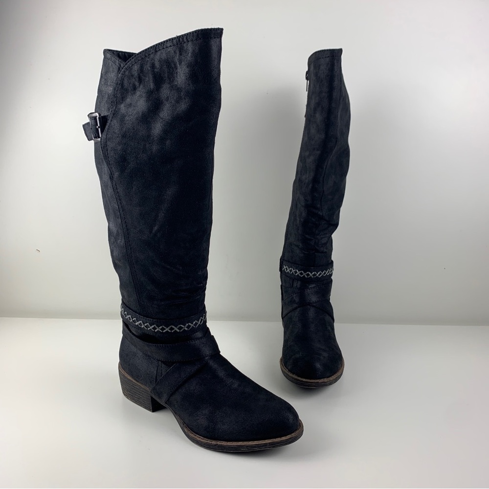 Rampage DARLING Black Fabric Almond Toe Wide Calf Equestrian Boots Women’s Sz 8M